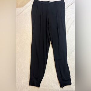Eileen Fisher Black 100% Silk Georgette Crepe Jogger Pant Ankle Zips Medium